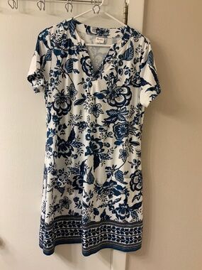 WIHOLL Dress Blue White Pocket Dress